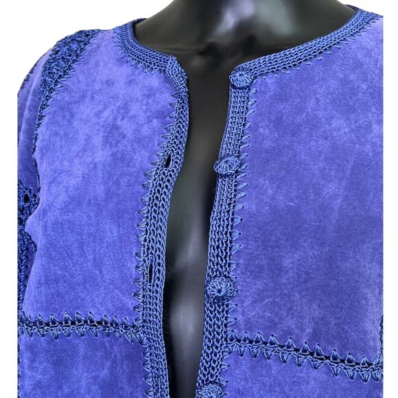 Vintage SMH Boutique Purple Suede & Crochet Leather Jacket Size Large - Picture 6 of 10